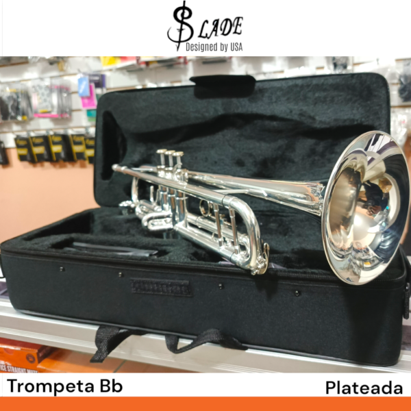 Trompeta Bb Slade designed U.S.A plateada con doble puente - Imagen 2
