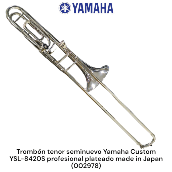 Trombón tenor seminuevo Yamaha YSL-8420S profesional plateado made in Japan - Imagen 2